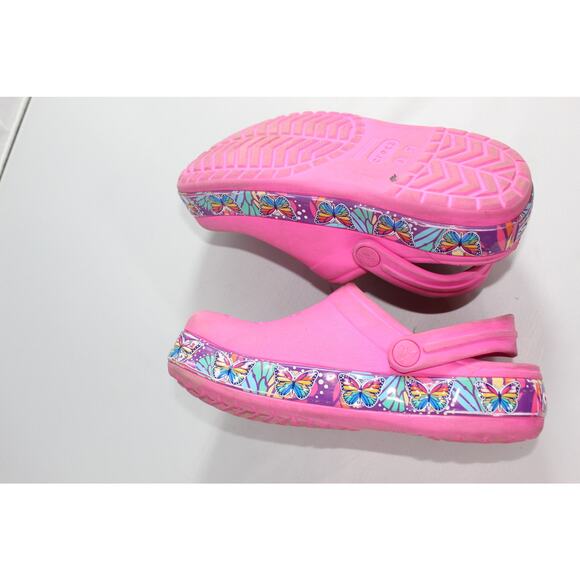 Crocs FunLab Multi-Butterfly band Kinds Clog Electric pink AS IS size J2 rainbow - Picture 8 of 9
